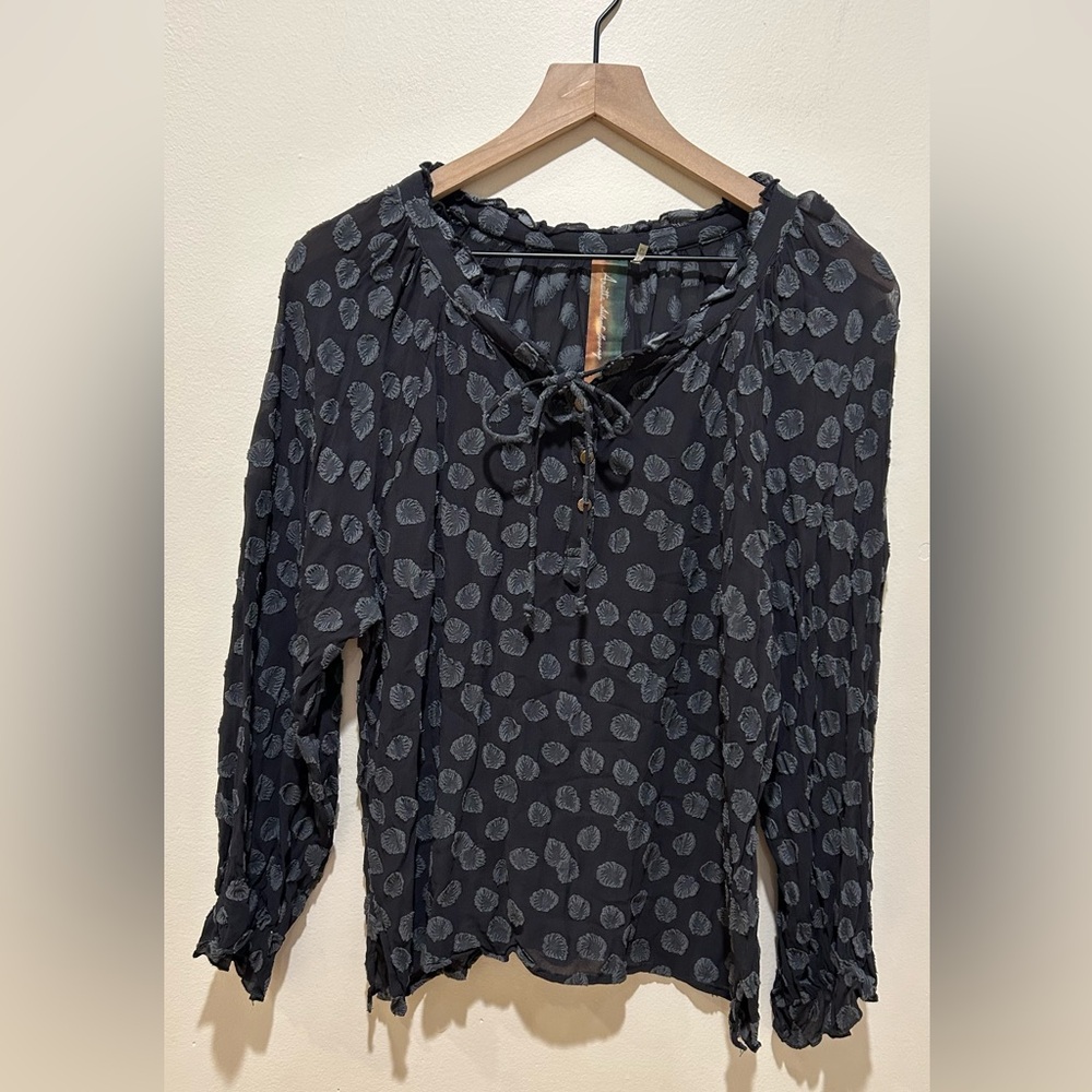 Aratta Silent Journey Black & Gray Mabel Sheer Blouse Top - Women’s Size Medium